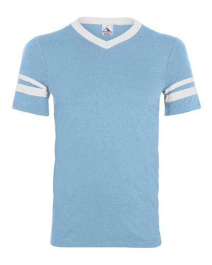 Augusta Sportswear V-Neck Jersey with Striped Sleeves 360 #color_Light Blue/ White