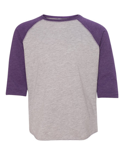 LAT Youth Baseball Fine Jersey Three-Quarter Sleeve Tee 6130 #color_Vintage Heather/ Vintage Purple