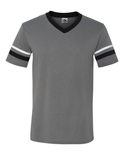 Augusta Sportswear V-Neck Jersey with Striped Sleeves 360 #color_Graphite/ Black/ White