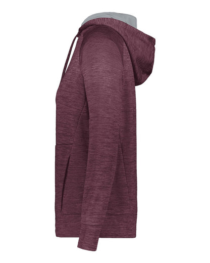 Holloway Women's All-Pro Performance Fleece Hooded Sweatshirt 223780 #color_Maroon Heather/ Silver