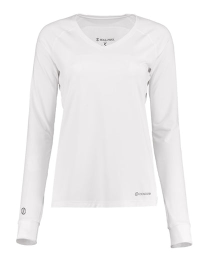 Holloway Women's Electrify CoolCore® Long Sleeve V-Neck T-Shirt 222770 #color_White