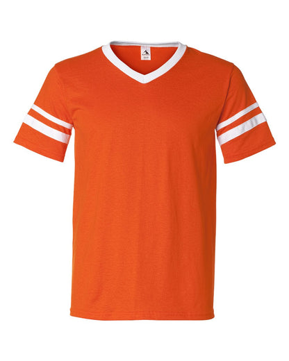 Augusta Sportswear V-Neck Jersey with Striped Sleeves 360 #color_Orange/ White