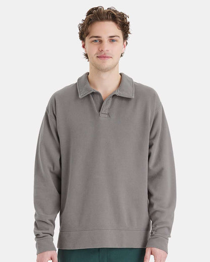 ComfortWash by Hanes Unisex Garment-Dyed Polo Collar Sweatshirt GDH490 #colormdl_Concrete Grey