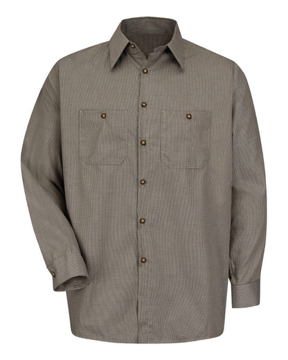 Red Kap Men's Premium Long Sleeve Work Shirt SP10 #color_KB-Khaki/ Black Microcheck
