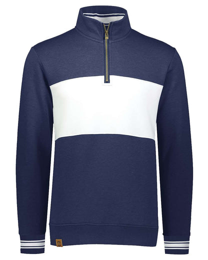 Holloway Men's All-American Fleece Colorblocked Quarter-Zip Sweatshirt 229565 #color_Navy Heather/ White
