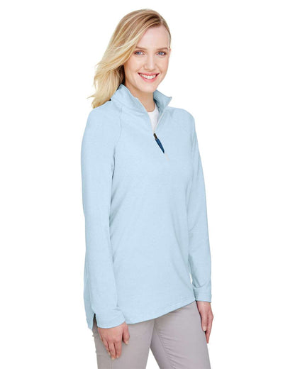 Devon & Jones Women's CrownLux Performance® Clubhouse Micro-Stripe Quarter-Zip Pullover DG480W #colormdl_Ocean Blue