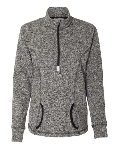 J. America Women's Cosmic Fleece Quarter-Zip Pullover 8617 #color_Charcoal Fleck/ Black