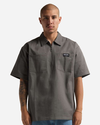 Shaka Wear Men's Work Heavyweight Quarter-Zip Short Sleeve Shirt SHQZWS #colormdl_Grey