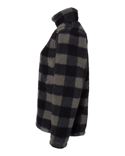 J. America Women’s Epic Sherpa Quarter-Zip Pullover 8451 #color_Black/ Charcoal Buffalo