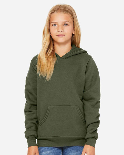 BELLA + CANVAS Youth Sponge Fleece Hoodie Sweatshirt 3719Y #colormdl_Military Green