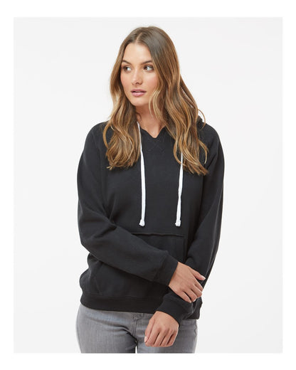 J. America Women's Sueded V-Neck Hooded Sweatshirt 8836 #colormdl_Black