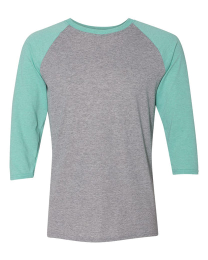 JERZEES Unisex Triblend Three-Quarter Raglan Baseball T-Shirt 601RR #color_Oxford/ Mint Heather
