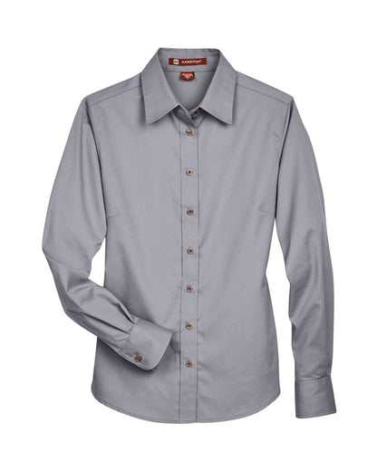 Harriton Women's Easy Blend™ Long Sleeve Twill Dress Shirt with Stain-Release M500W #color_Dark Grey