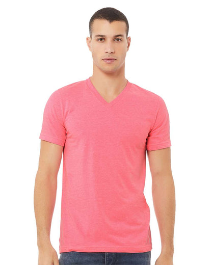 BELLA + CANVAS Heather CVC V-Neck Tee 3005CVC #colormdl_Neon Pink