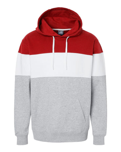 J. America Men's Varsity Fleece Colorblocked Hooded Sweatshirt 8644 #color_Red/ Oxford