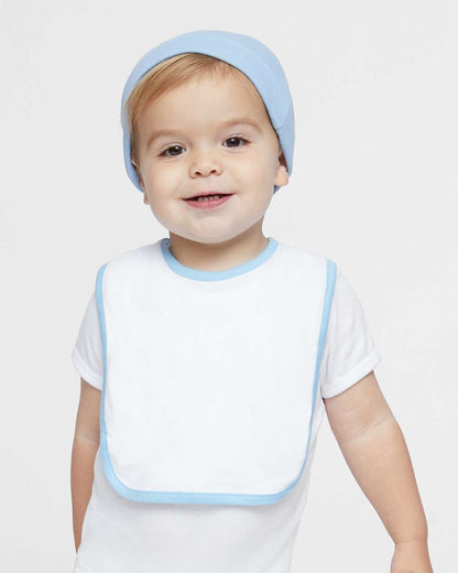 Rabbit Skins Infant Contrast Trim Premium Jersey Bib 1004 #colormdl_White/ Light Blue