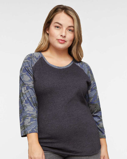LAT Women's Baseball Fine Jersey Three-Quarter Sleeve Tee 3530 #colormdl_Vintage Smoke/ Vintage Camo