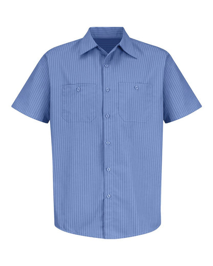 Red Kap Men's Industrial Stripe Short Sleeve Work Shirt SB22 #color_BS-Petrol Blue/ Navy