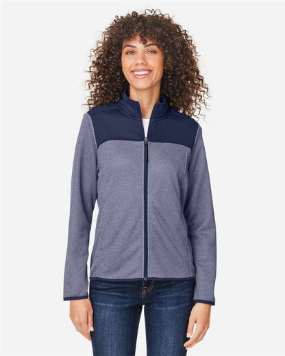 CORE365 Women's Venture Heathered Stripe Hybrid Jacket CE74W #colormdl_Classic Navy/ White