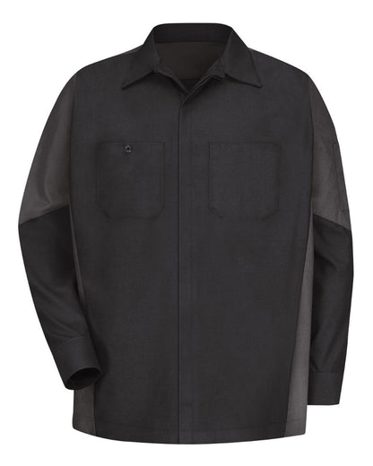 Red Kap Men's Tall Long Sleeve Automotive Crew Shirt SY10T #color_Black/ Charcoal