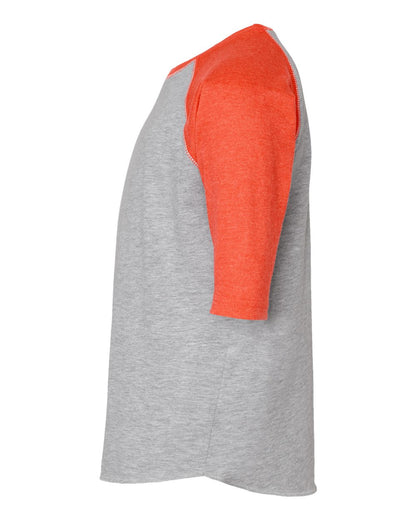 LAT Youth Baseball Fine Jersey Three-Quarter Sleeve Tee 6130 #color_Vintage Heather/ Vintage Orange