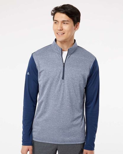 Adidas Heather Block Print Quarter-Zip Pullover A522 #colormdl_Collegiate Navy Melange/ Navy/ Grey Three