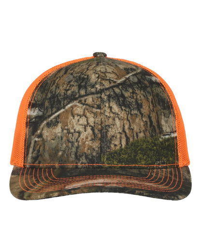 Outdoor Cap Camo Trucker Mesh Back Cap OC771C #color_Mossy Oak Country/ Neon Orange