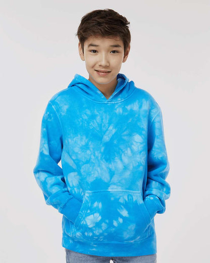 Independent Trading Co. Youth Midweight Tie-Dyed Hooded Sweatshirt PRM1500TD #colormdl_Tie Dye Aqua Blue