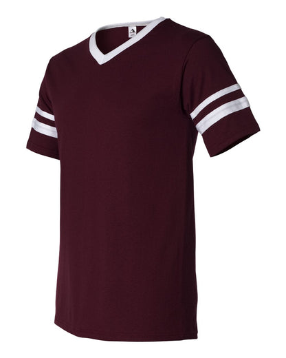 Augusta Sportswear V-Neck Jersey with Striped Sleeves 360 #color_Maroon/ White