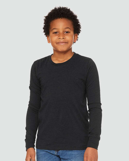 BELLA + CANVAS Youth Heather CVC Long Sleeve Tee 3501YCVC #colormdl_Black Heather