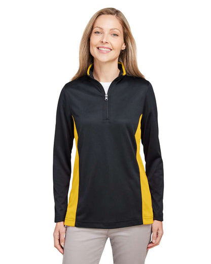 Harriton Women's Flash Snag Protection Plus IL Colorblock Quarter-Zip Pullover M786W #colormdl_Black/ Sunray Yellow