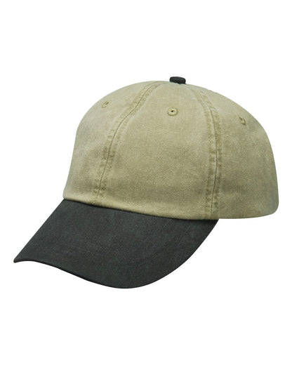 Adams Headwear Optimum Pigment-Dyed Dad Hat LP101 #color_Khaki/ Black