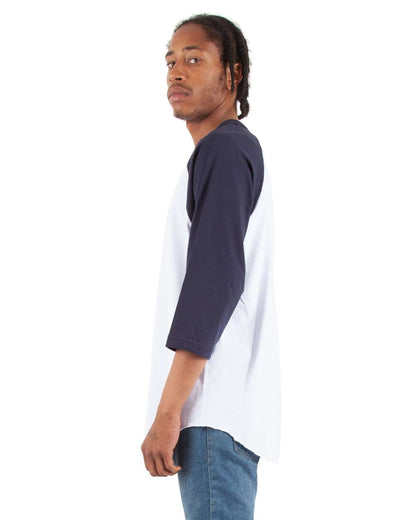 Shaka Wear Unisex Three-Quarter Sleeve Raglan T-Shirt SHRAG #colormdl_White/ Navy