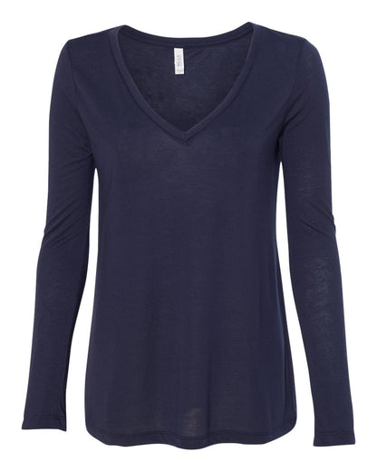 BELLA + CANVAS Women's Flowy Long Sleeve V-Neck Tee 8855 #color_Midnight