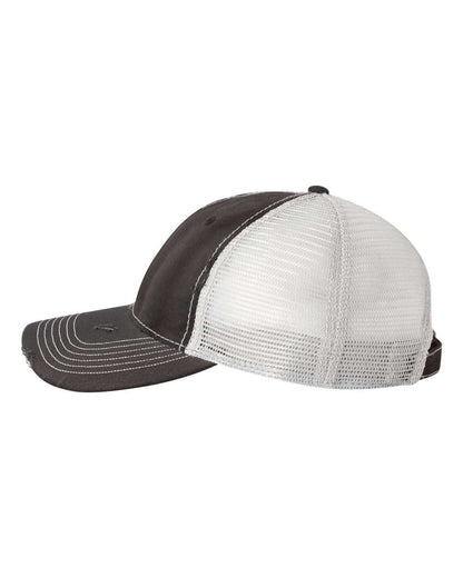 Valucap Bounty Dirty-Washed Mesh-Back Cap 3150 #color_Black/ Silver