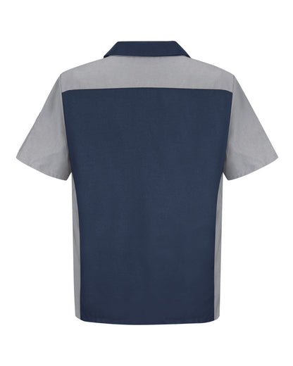 Red Kap Men's Tall Short Sleeve Automotive Crew Shirt SY20T #color_Navy/ Grey