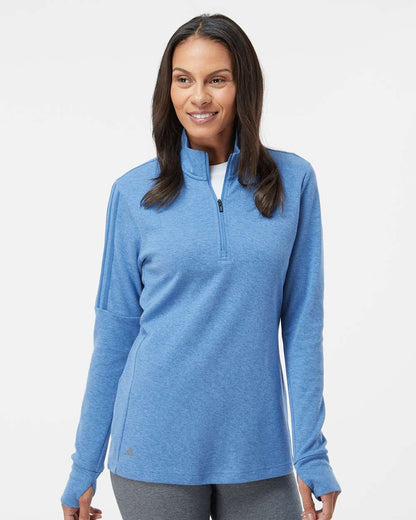 Adidas Women's 3-Stripe Quarter-Zip Sweater Pullover A555 #colormdl_Focus Blue Melange