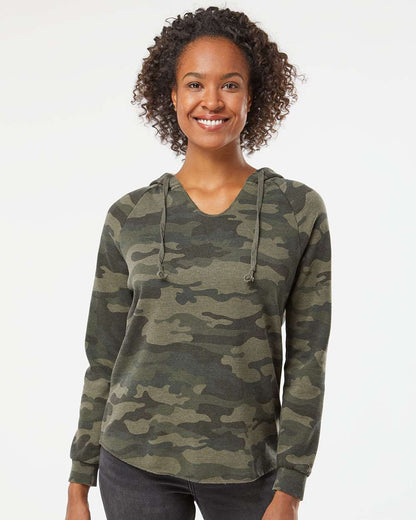 Independent Trading Co. Women’s Lightweight California Wave Wash Hooded Sweatshirt PRM2500 #colormdl_Forest Camo Heather