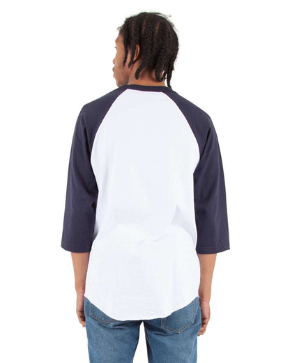 Shaka Wear Unisex Three-Quarter Sleeve Raglan T-Shirt SHRAG #colormdl_White/ Navy
