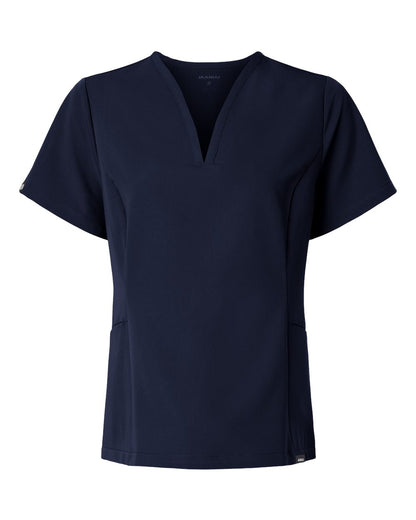 Jaanuu Women's Calix Fit & Flare Scrub V-Neck Top W10003 #color_Midnight Navy
