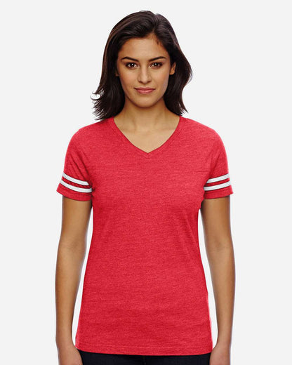 LAT Women's Football V-Neck Fine Jersey Tee 3537 #colormdl_Vintage Red/ White