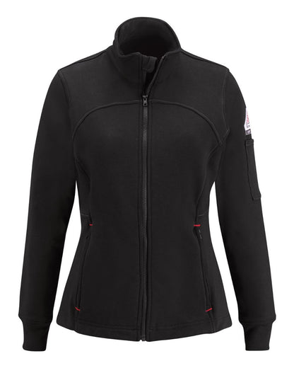 Bulwark Women's Zip Front Fleece Jacket-Cotton/Spandex Blend SEZ3 #color_Black