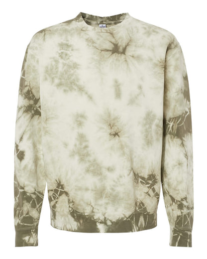 Independent Trading Co. Midweight Tie-Dyed Crewneck Sweatshirt PRM3500TD #color_Tie Dye Olive