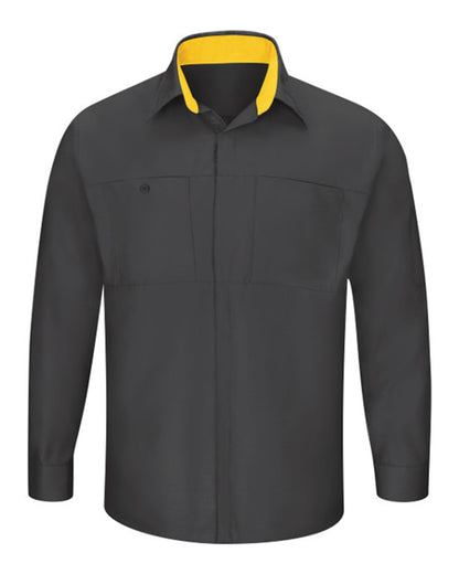Red Kap Men's Performance Plus Long Sleeve Shirt with OilBlok Technology SY32 #color_Charcoal/ Yellow