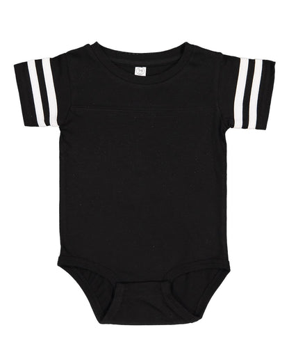 Rabbit Skins Infant Football Fine Jersey Bodysuit 4437 #color_Black Solid/ White