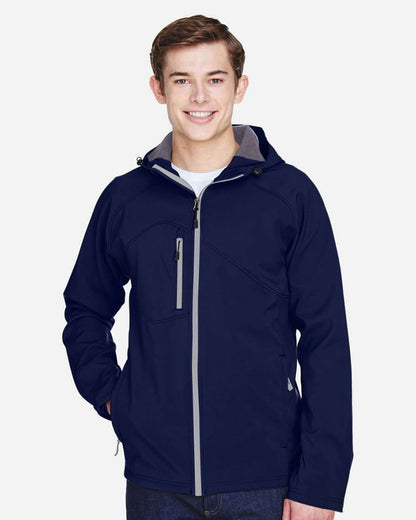 North End Men's Prospect Two-Layer Fleece Bonded Soft Shell Hooded Jacket 88166 #colormdl_Classic Navy