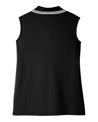 Devon & Jones Women's CrownLux Performance® Plaited Tipped Sleeveless Polo DG20SW #color_Black/ White