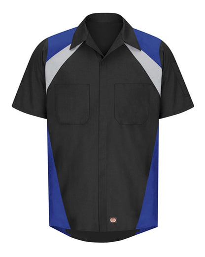 Red Kap Men's Tri-Color Short Sleeve Shop Shirt SY28 #color_Black/ Light Grey/ Royal