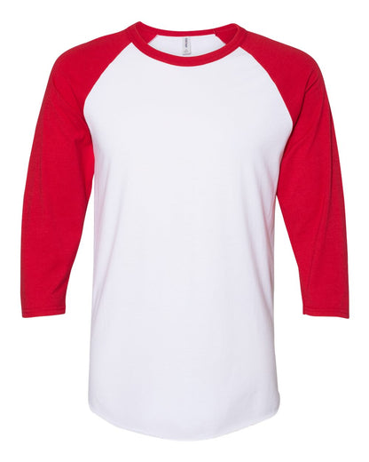 JERZEES Premium Blend Ringspun Three-Quarter Sleeve Raglan Baseball T-Shirt 560RR #color_White/ True Red