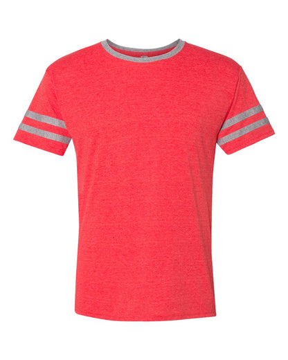 JERZEES Unisex Triblend Varsity Ringer T-Shirt 602MR #color_Fiery Red Heather/ Oxford